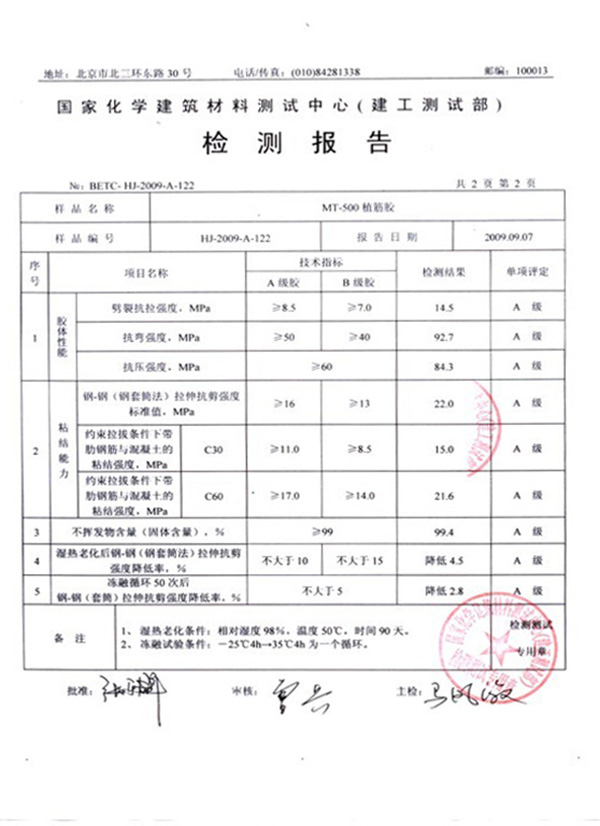 MT-500植筋膠報告